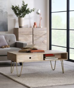 Light Gold Rectangular Coffee Table with Drawer