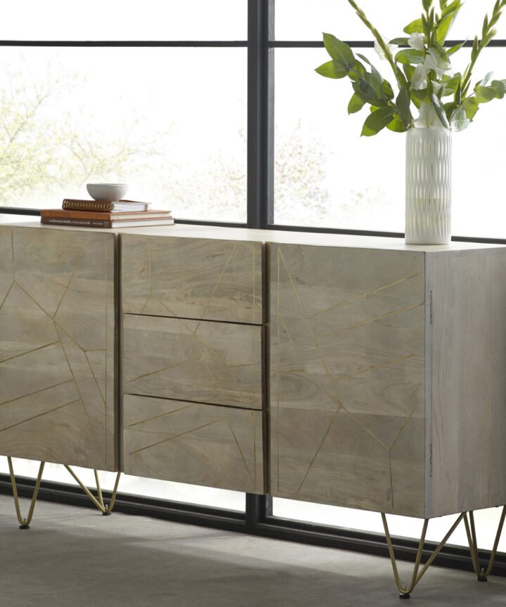 Light Gold Extra Large Sideboard 3 Drawers and 2 Doors