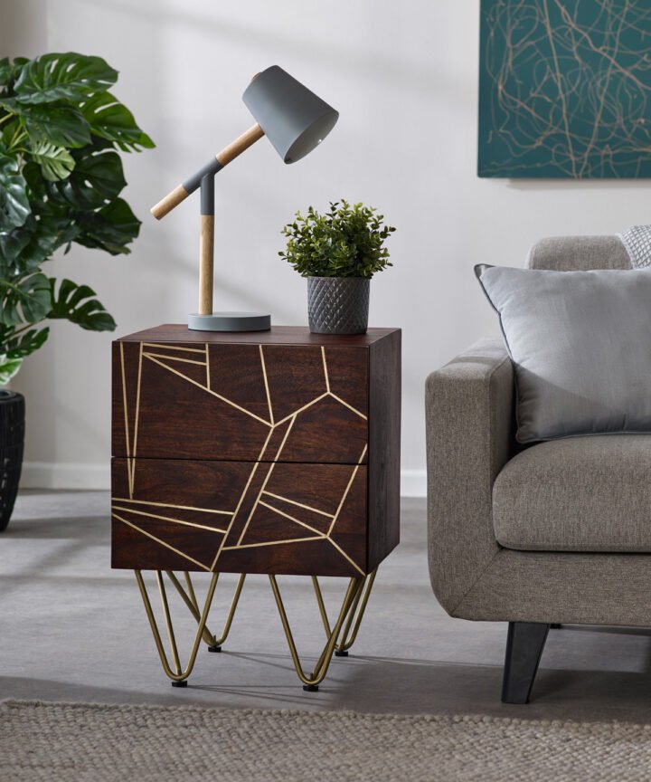 Dark Gold 2 Drawer Side Table