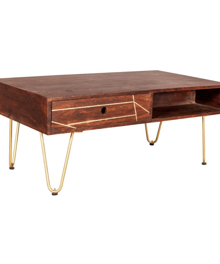 Dark Gold Rectangular Coffee Table with Drawer