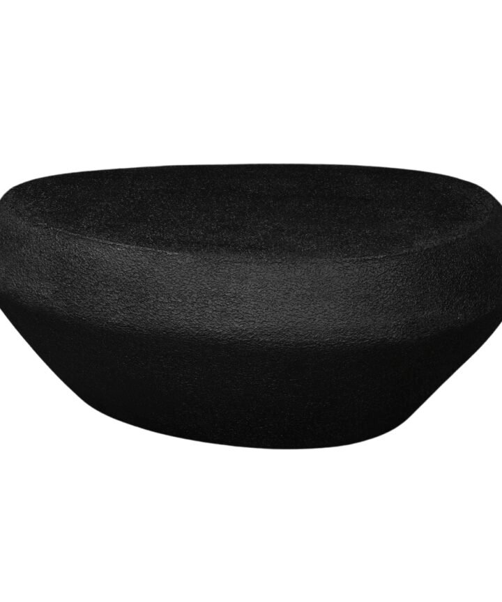 Mia Modern Geometric Coffee Table in a black textured finish by Mia for Red Frog Trading, featuring a bold rounded silhouette and sculptural presence