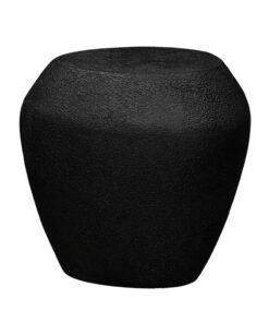 Black textured pouf with a rounded, irregular silhouette and a coarse surface finish; reference to Mia in the product context.