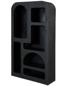 Mia Modern Tall Geometric Bookcase in black with mixed rectangular and arched openings, a bold shelving unit from Red Frog Trading
