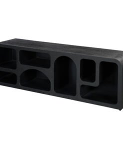 Mia Modern Geometric Large Tv Cabinet in black with multiple open compartments and rounded edges, featuring a bold modular storage design by Red Frog Trading