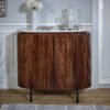 Opal Solid Wood Sideboard/Drinks Cabinet With Marble Top & Metal Legs in a dark brown ribbed curved design, featuring a white marble top and black metal legs.