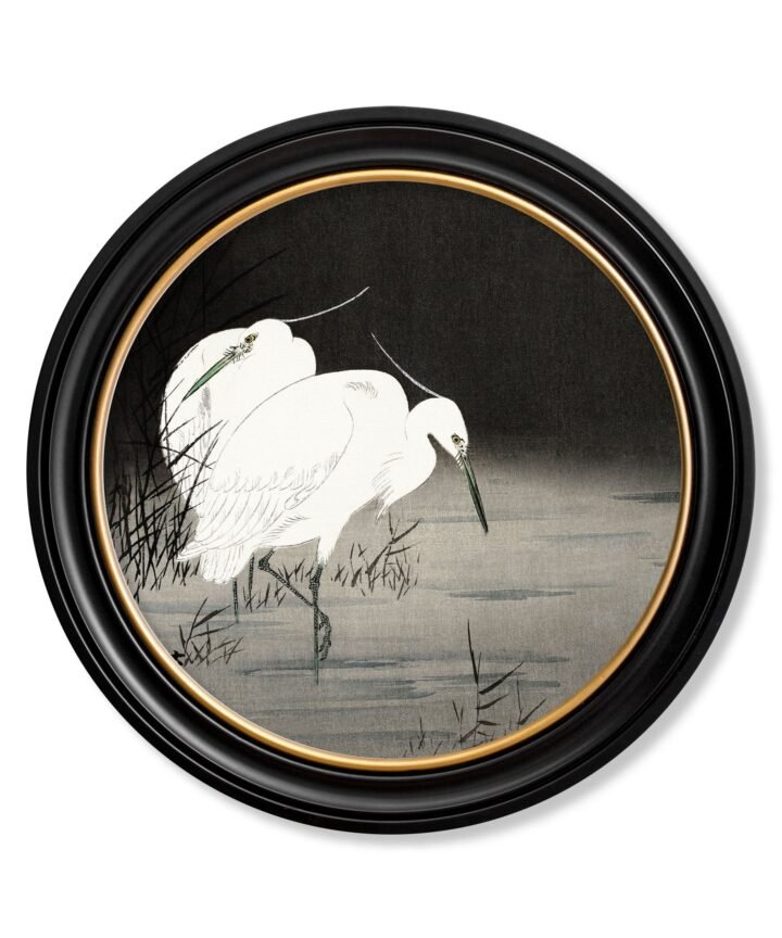 c.1910 Two Egrets in Reeds - Ohara Koson - Round