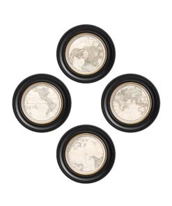 Alternative view of c.1838 World Map Hemispheres in Round Frames
