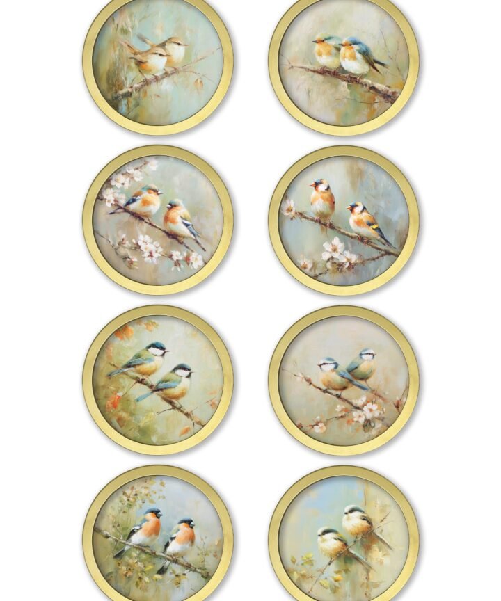 Garden Birds - 30cm Gold Round Box Frame