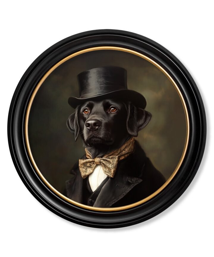 Lord Wagsalot - Gentleman Black Labrador Oxford Round Frame