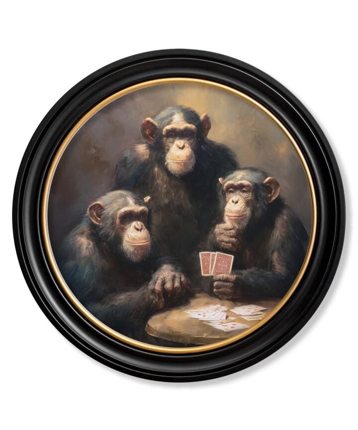 The Card-Playing Chimps -  Oxford Round Frame