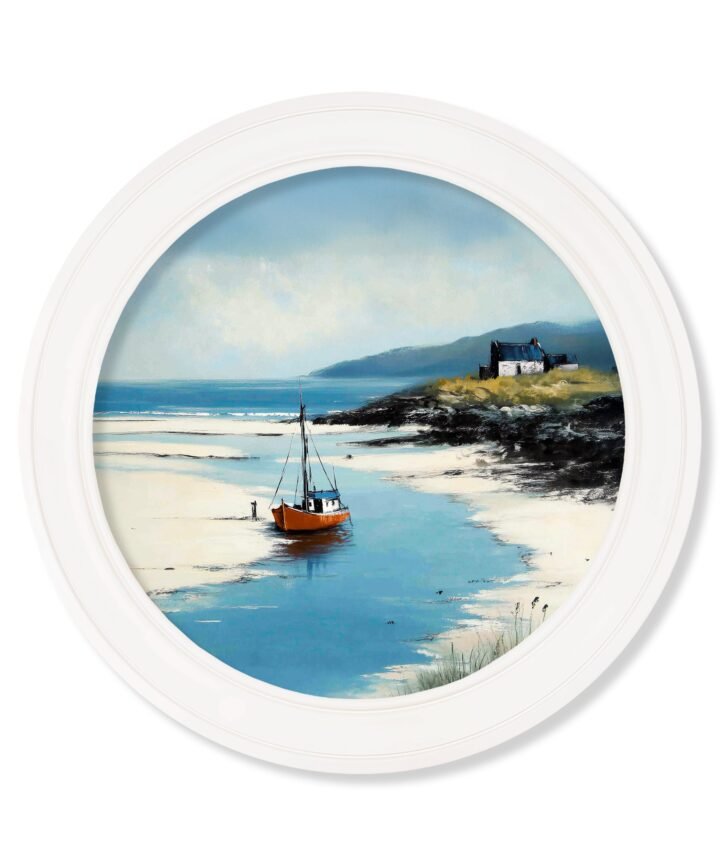 The Coastal Boat - Oxford White Round Frame