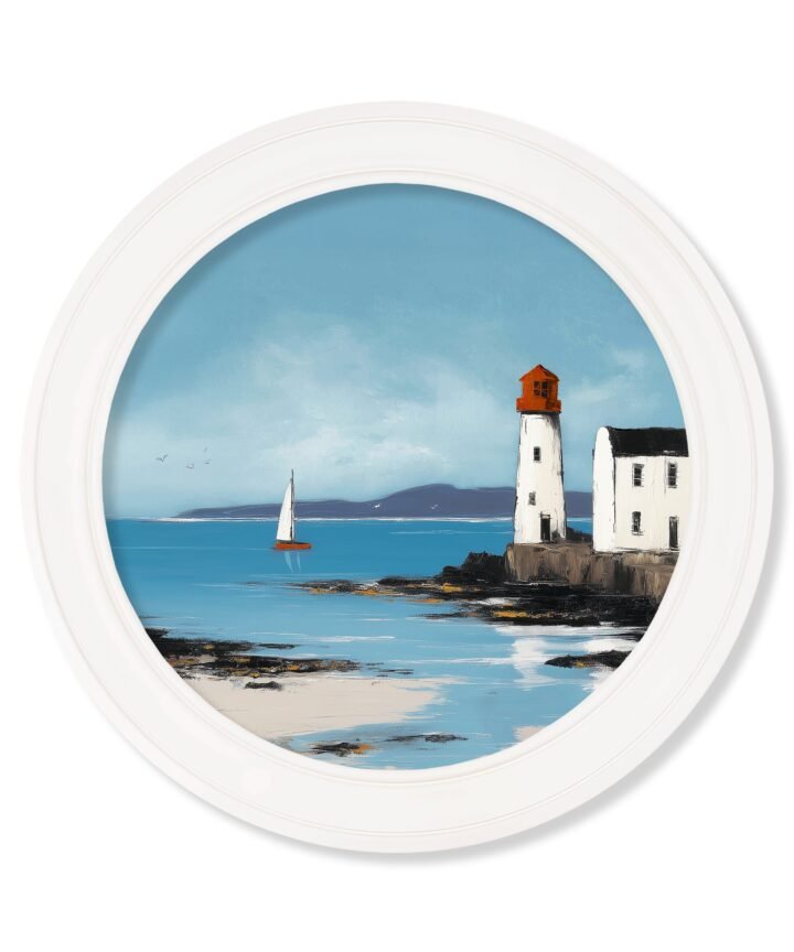 The Coastal Lighthouse - Oxford White Round Frame