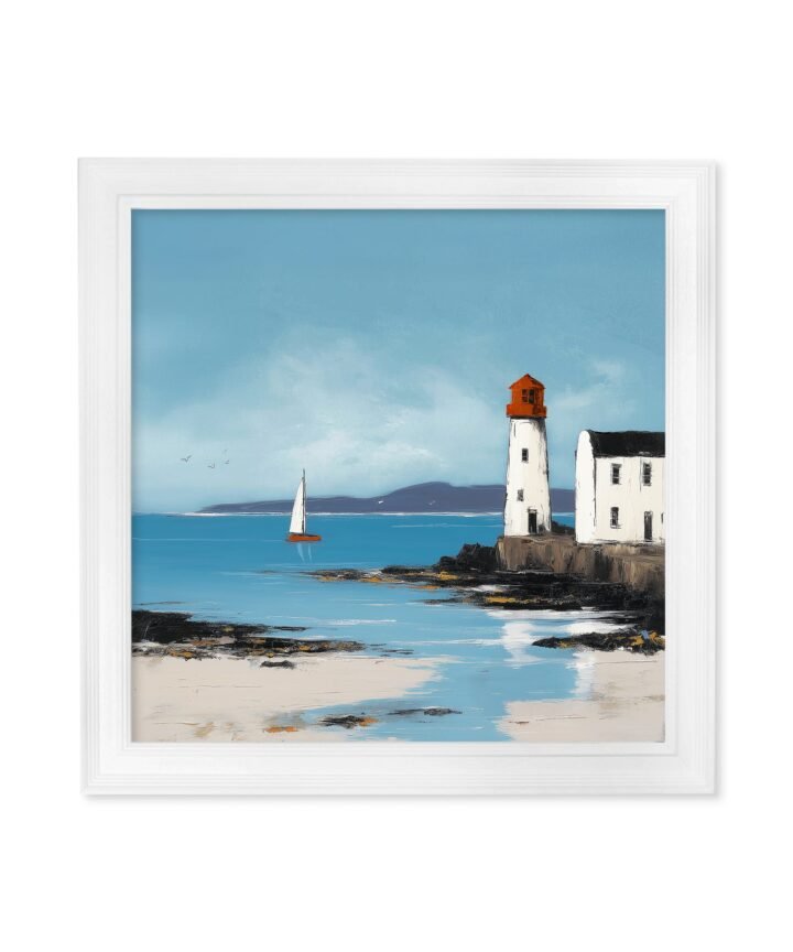 The Coastal Lighthouse - White Hurstwood Square Frame