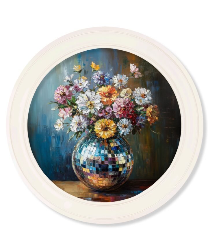 Disco Wildflowers - Oxford Strong White Round Frame