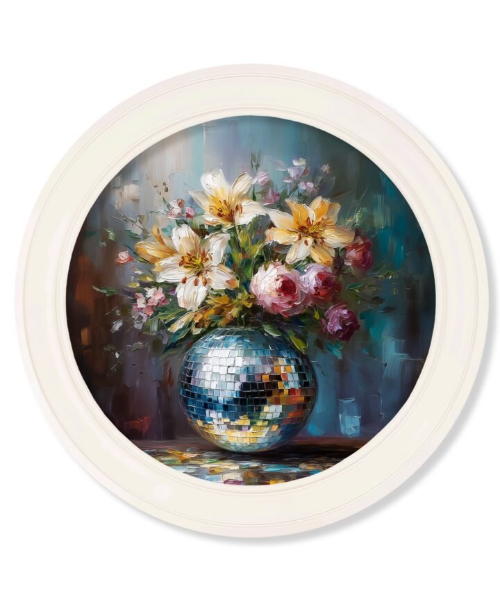 Disco Lilies & Roses - Oxford Strong White Round Frame