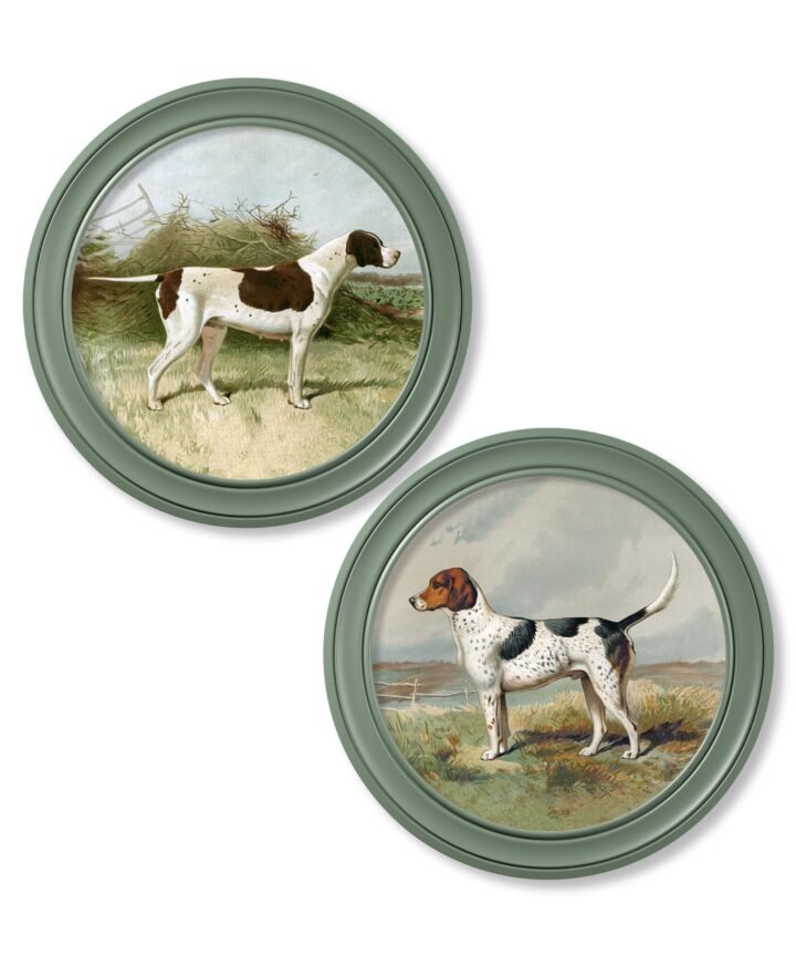 c.1881 Gun Dogs - Round Frame Green
