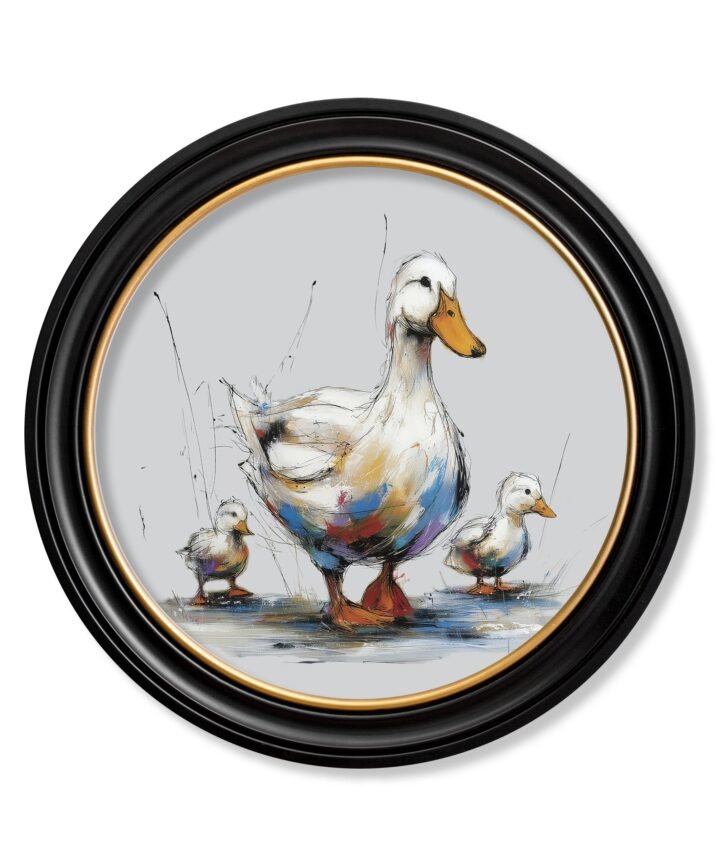 Family of Ducks Cosy Sketch - Oxford Round Frame