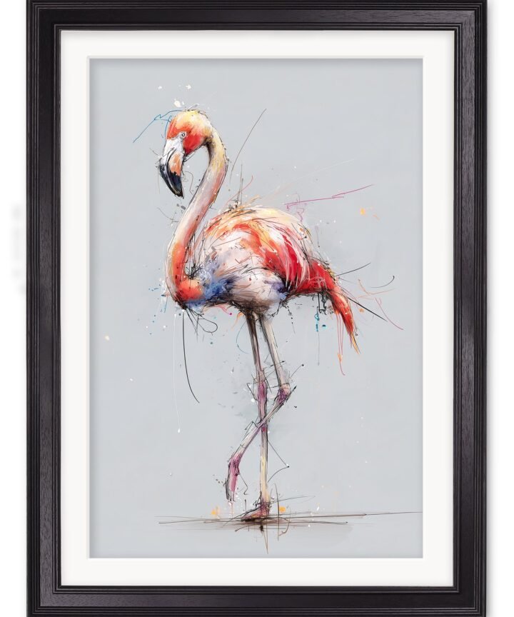 Pink Flamingo Cosy Sketch - Black Hurstwood Frame