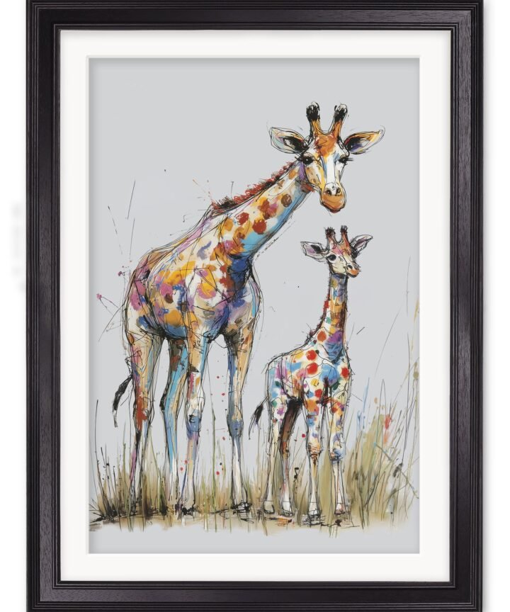 Family of Giraffes Cosy Sketch - Black Hurstwood Frame