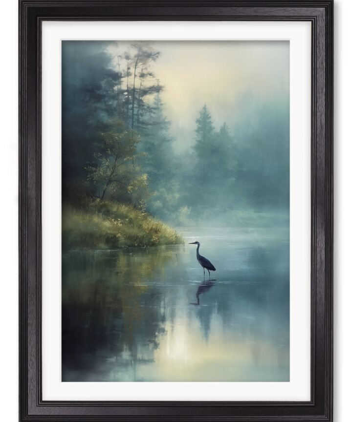 Misty Lake Heron - Black Hurstwood Frame