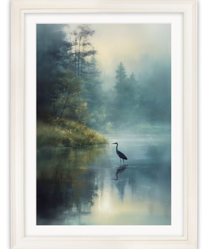Misty Lake Heron - Cream Hurstwood Frame