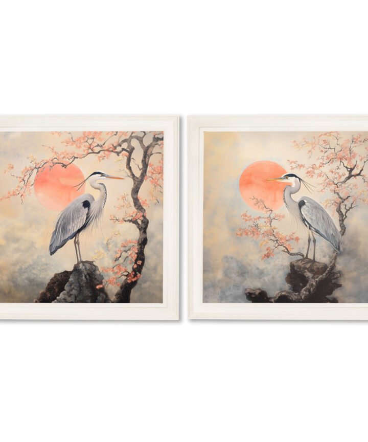 Japanese Twin Herons - Cream Hurstwood Square Frame