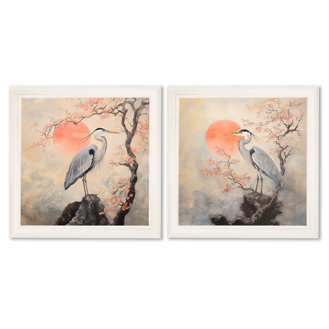 Japanese Twin Herons - Cream Hurstwood Square Frame
