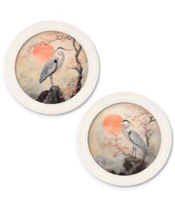 Japanese Twin Herons - Oxford Strong White Round Frame