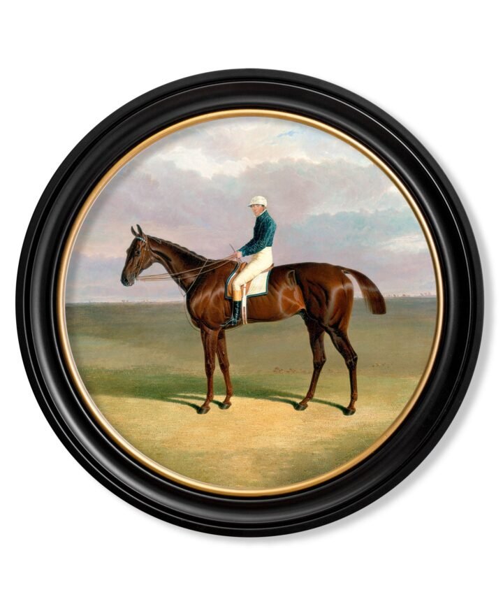 c.1840 Horse and Jockey - Round Frame