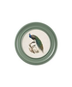 c.1800s Peacock in Green Round Frame