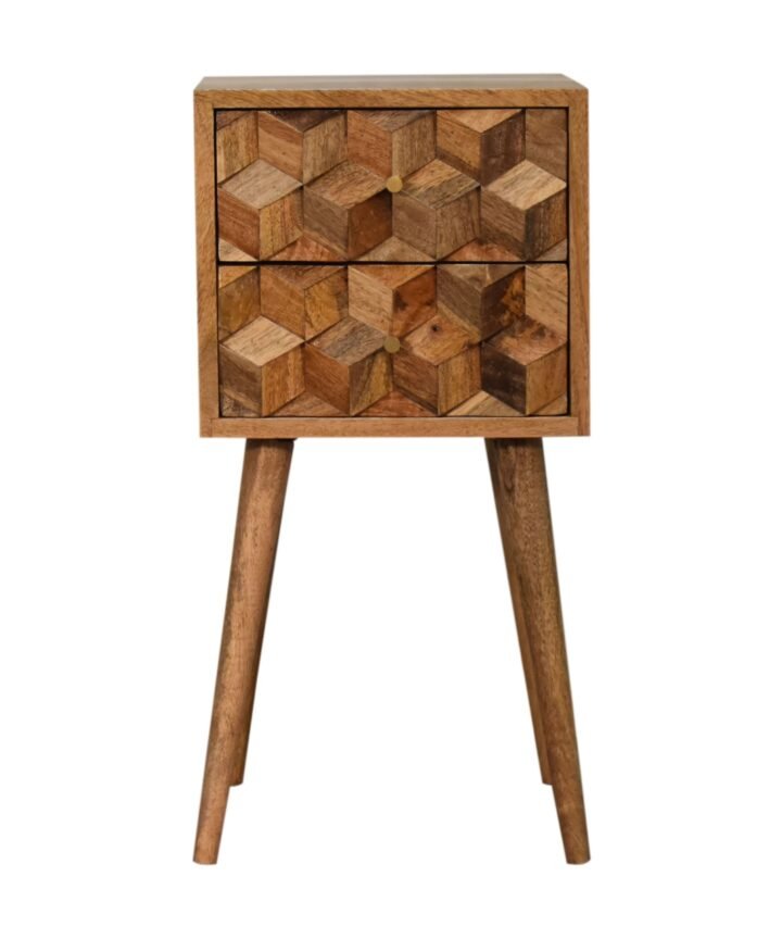Mini Cube Carved 2 Drawer Bedside
