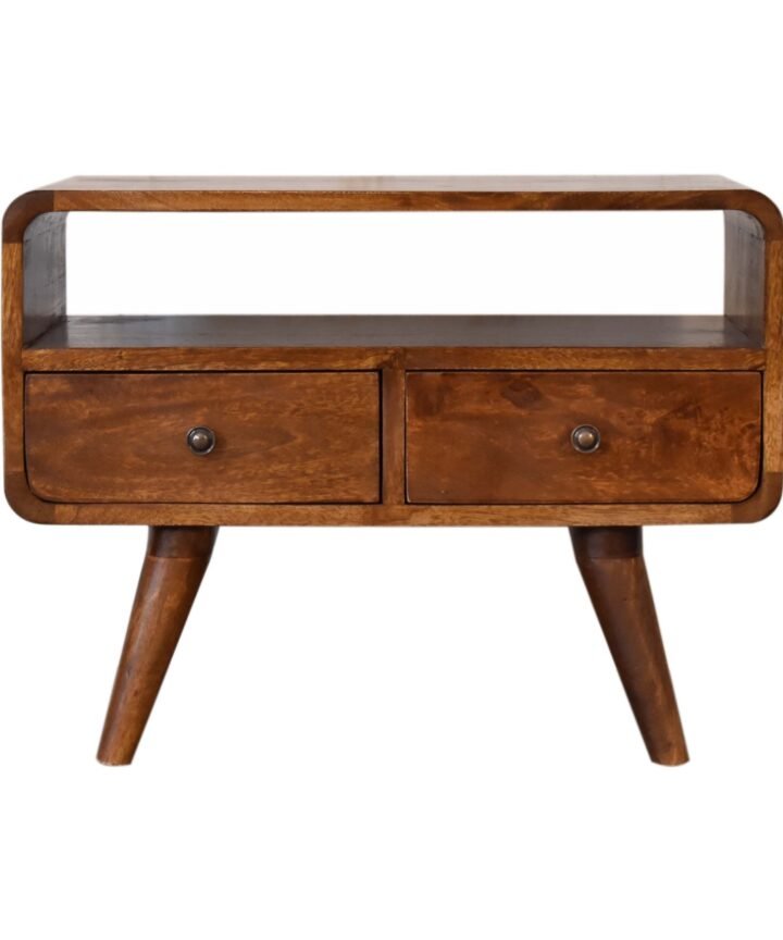 Mini Chestnut Curved Media Unit with 2 Drawers