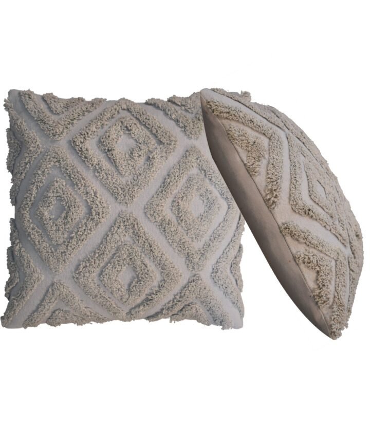 2 Grey Mini Diamond Tassle Cushions