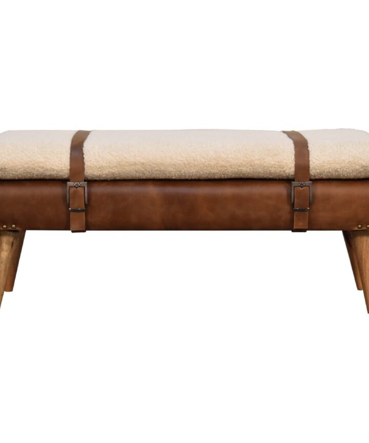 Bouclé Buffalo Hide Leather Bench