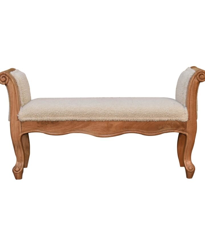 Cream Boucle French Style Bench