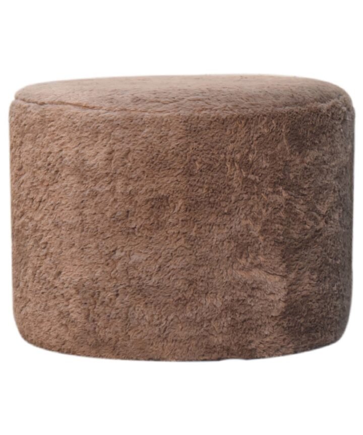 Mocha Faux Fur Round Footstool
