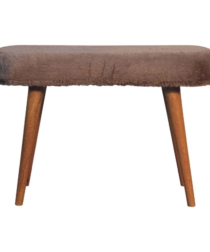 Mocha Faux Fur Fabric Bench