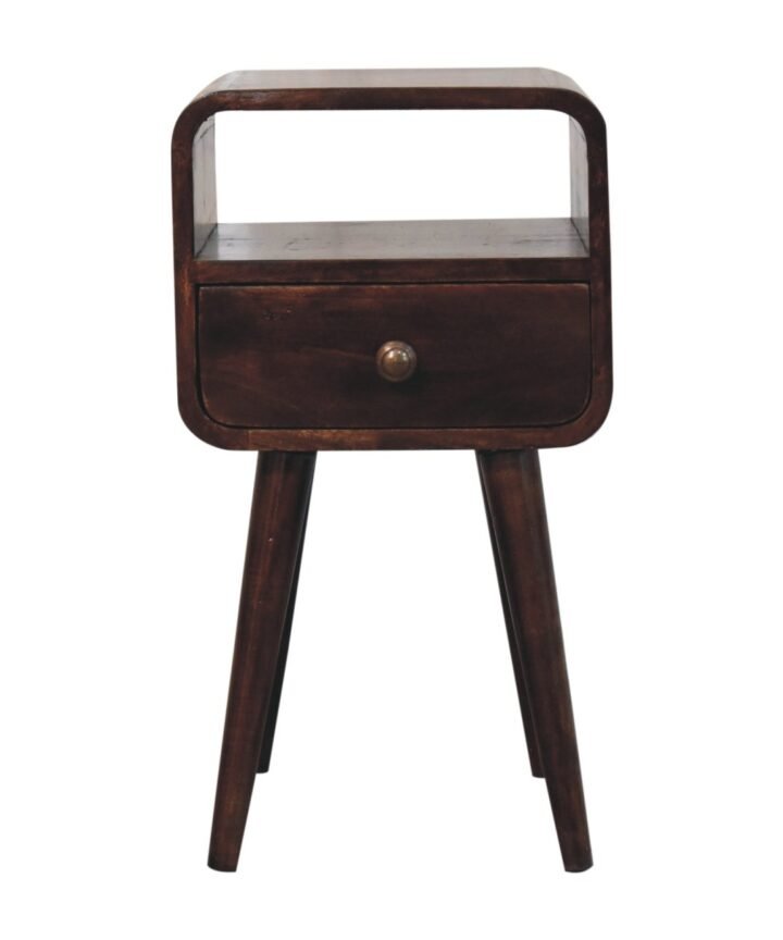 Mini California Walnut Curved Bedside with Open Slot