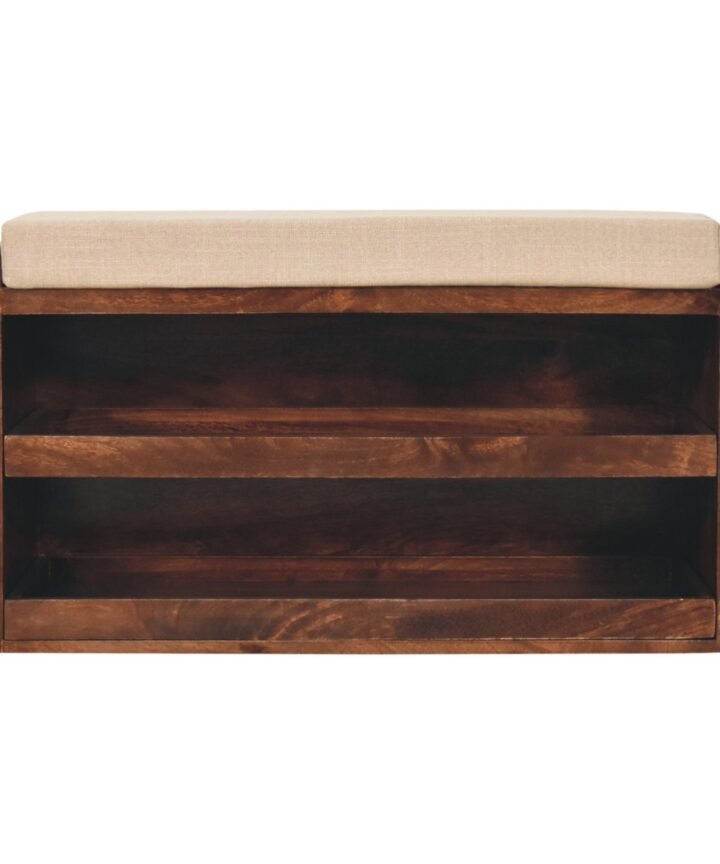 California Walnut & Mud Linen Pull out Shoe Bench
