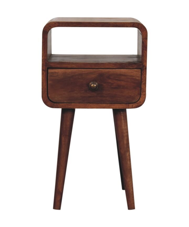 Mini Honey Caramel Curved Bedside with Open Slot