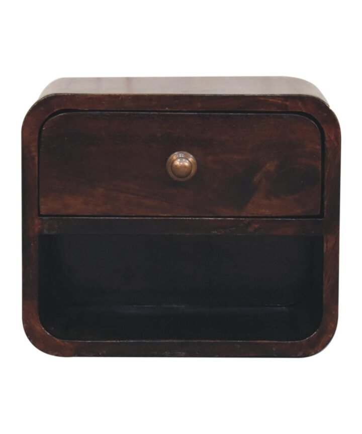 Mini Curved California Walnut Wall Mounted Bedside with Open Slot