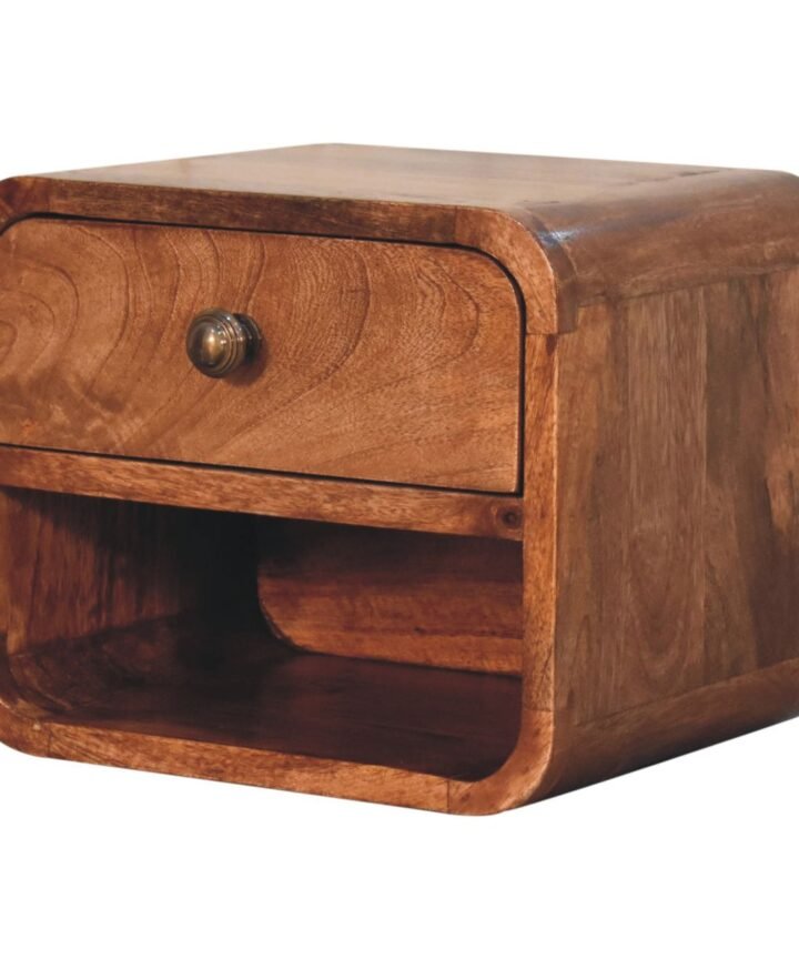 Mini Honey Caramel Wall Mounted Bedside with Open Slot