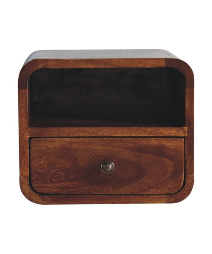 Extra Mini Wall Mounted Curved Chestnut Bedside with Open Slot