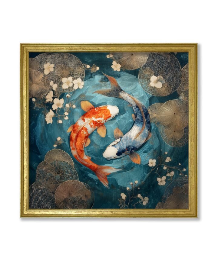 Japanese Koi Carp Dusk - Gold Hurstwood Square Frame