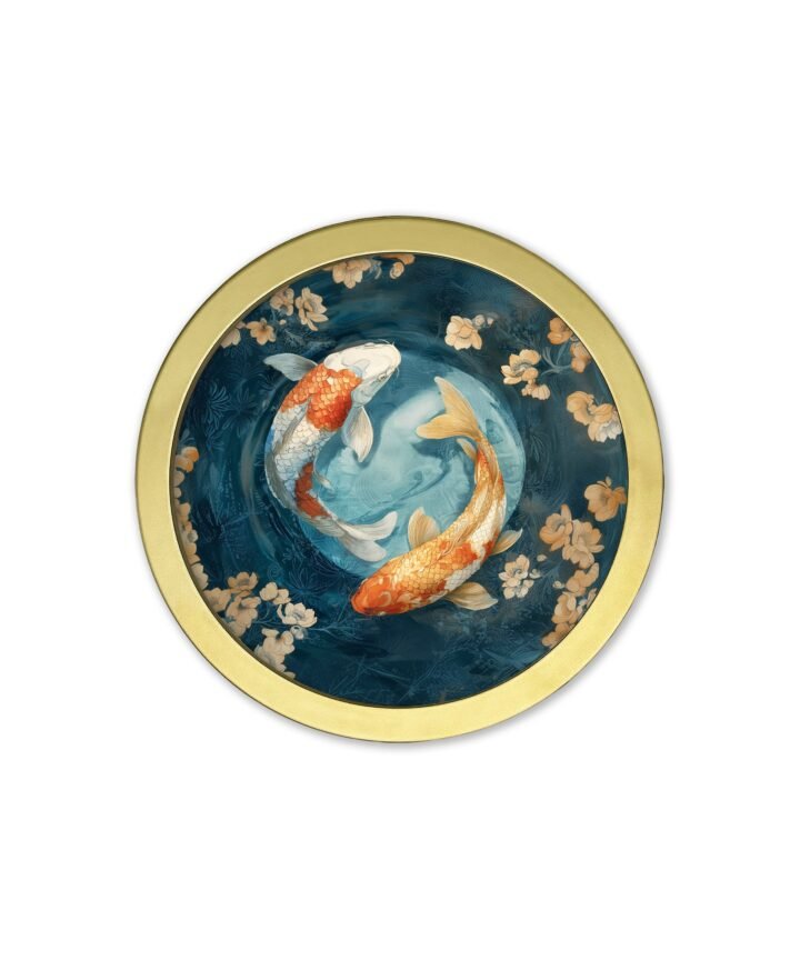 Japanese Koi Carp Dawn - 30cm Gold Round Box Frame