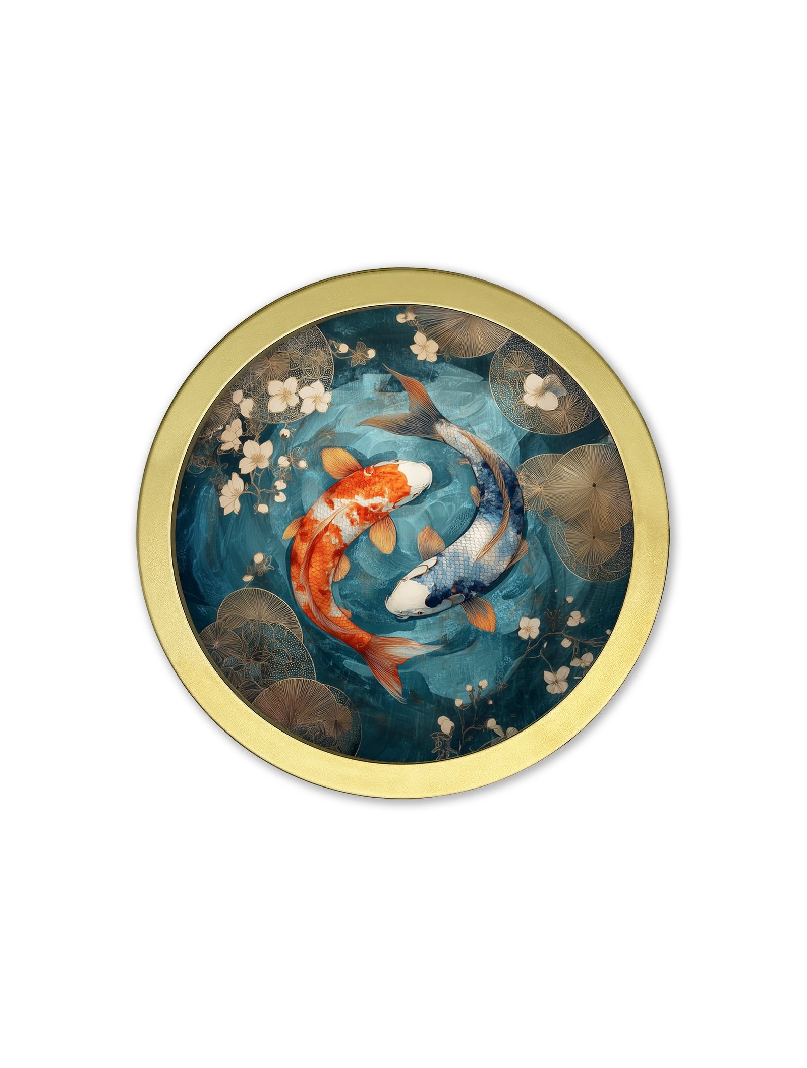 Japanese Koi Carp Dusk - 30cm Gold Round Box Frame