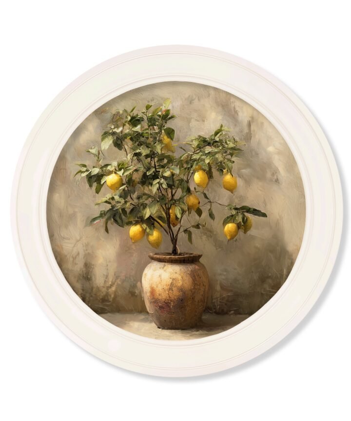 Mediterranean Lemon Tree - Oxford Strong White Round Frame