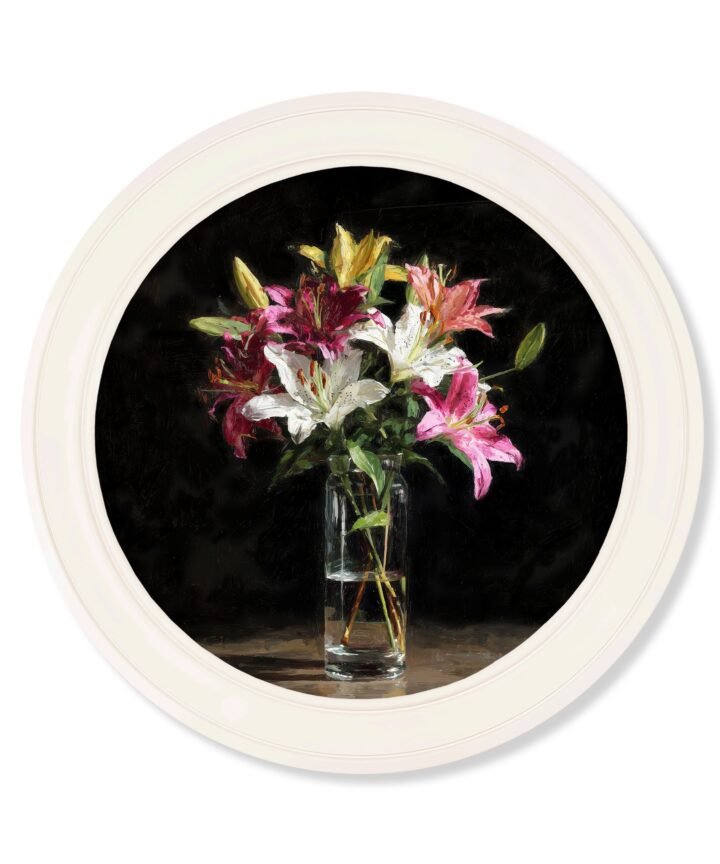 Lilies After Dark - Oxford Strong White Round Frame