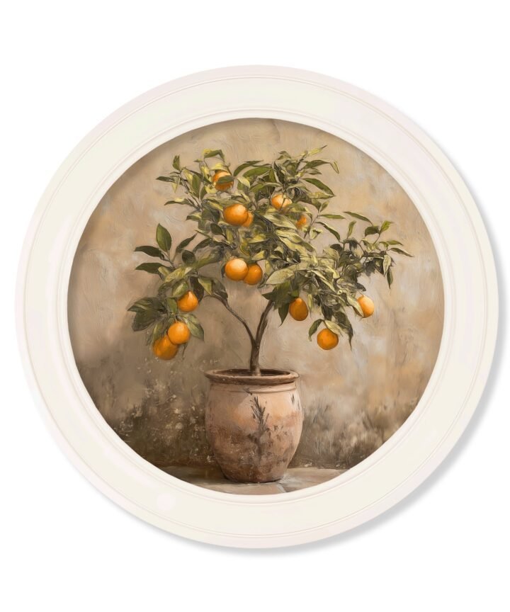 Mediterranean Orange Tree - Oxford Strong White Round Frame