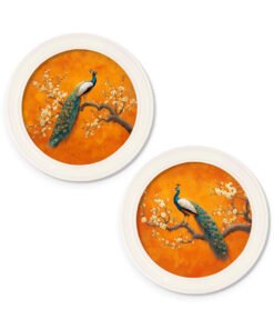 Peacocks In Saffron Garden - Oxford Strong White Round Frame